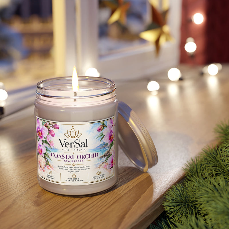 Vela aromática VerSal Coastal Orchid con fragancia Sea Breeze, formato de 9 oz.